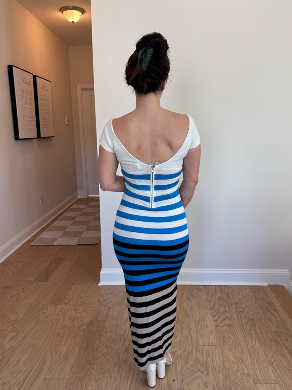 ARDEN B. Striped Scoop Neck Maxi Dress, White, Blue, Black, Tan - XS, NWT - Picture 3 of 9